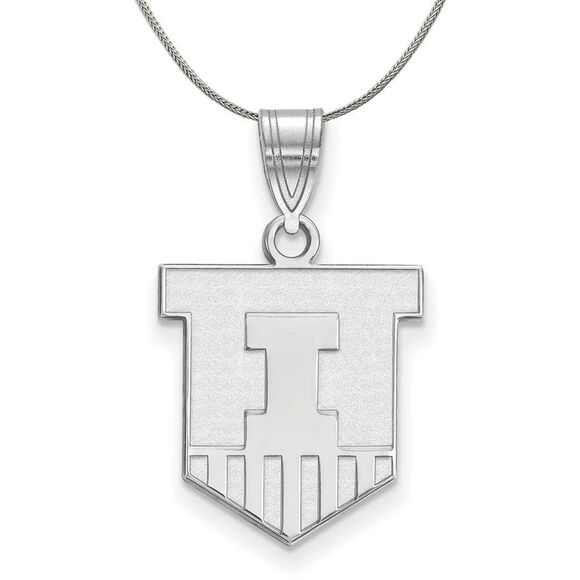Sterling Silver U. of Illinois Medium Shield Pendant Necklace 24 Inch
